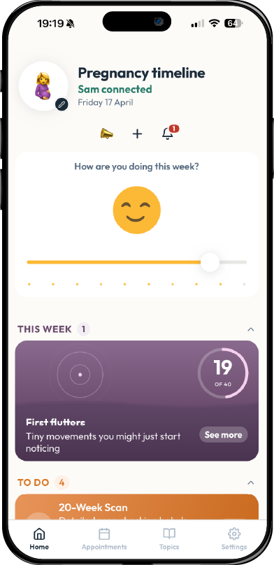 Home screen with shared check-in slider - how are you doing this week