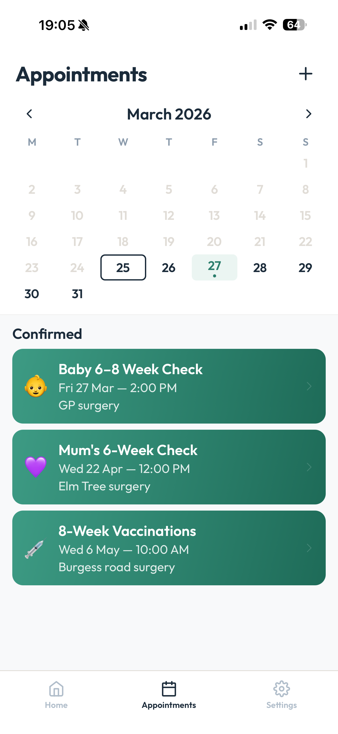Shared calendar with confirmed appointments