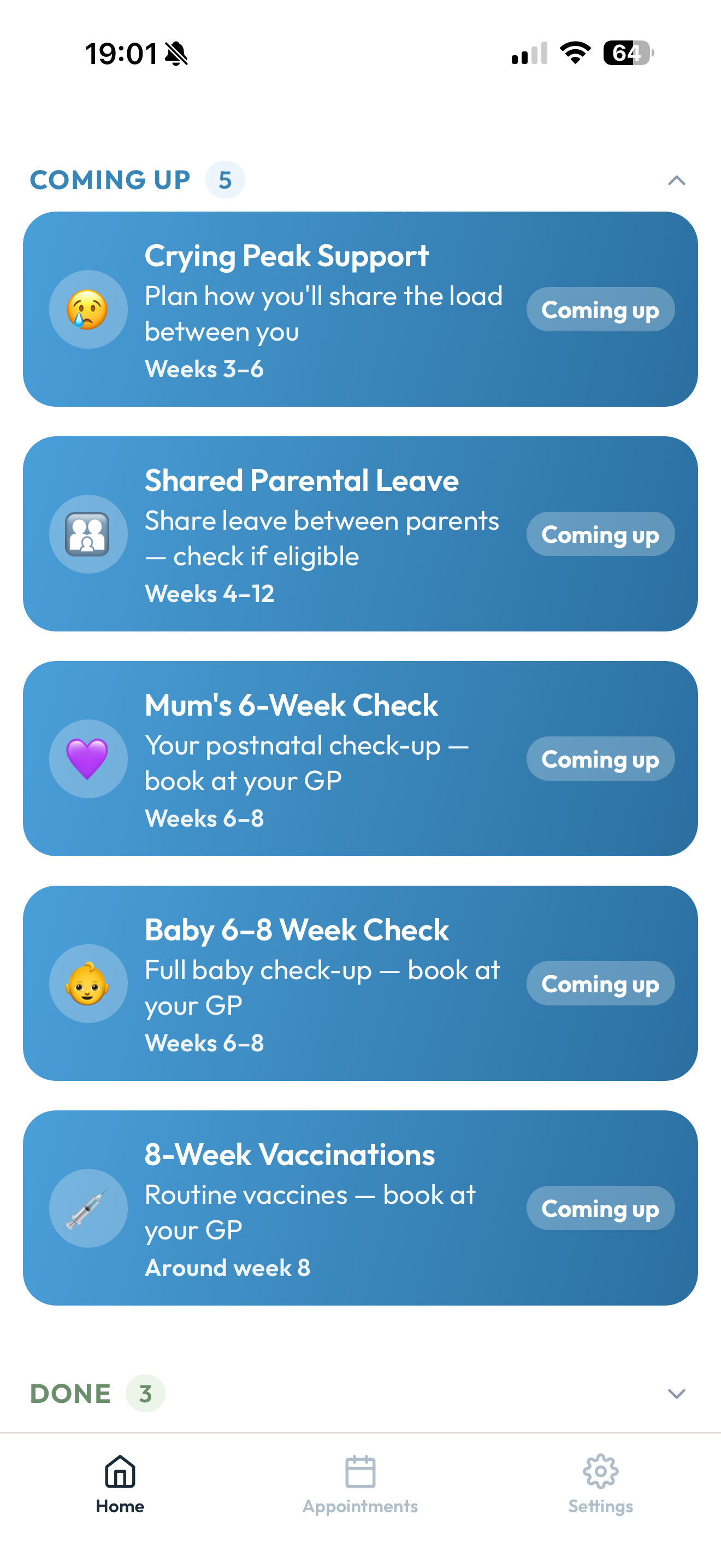 Coming up - upcoming appointments and tasks